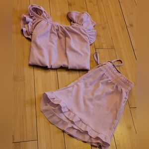Chic Dusty Pink Ruffle Top and Skirt Set